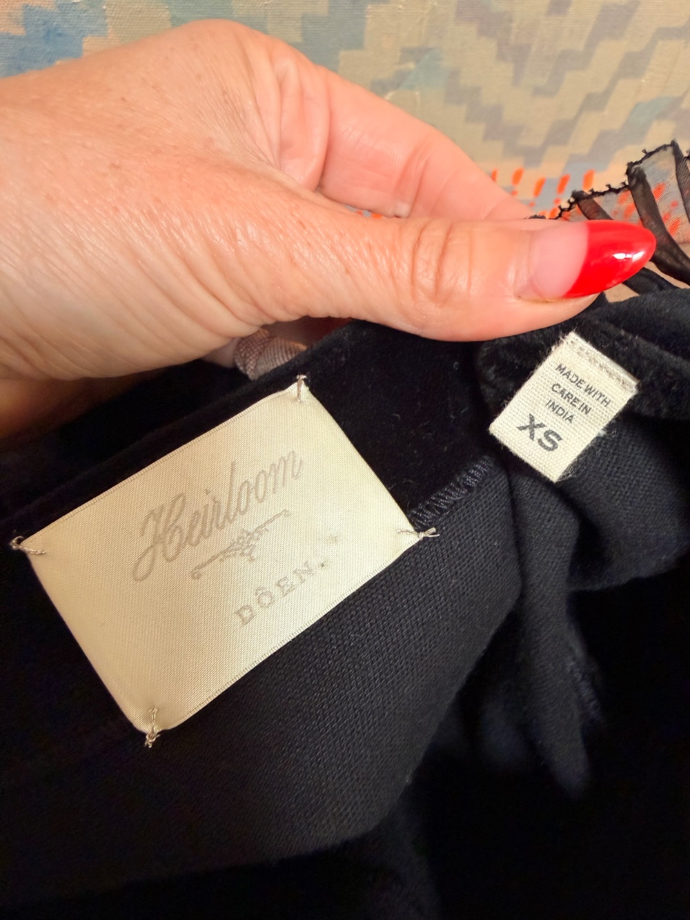 DÔEN Heirloom Black Ruffle-Sleeve Clarette Top Velvet and Silk Sz XS - Picture 10 of 12